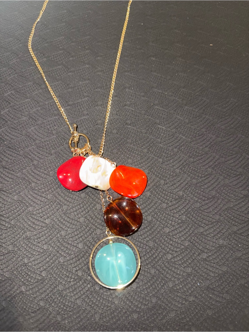 Multicolor Stone Pendant Necklace - Gold Chain 15